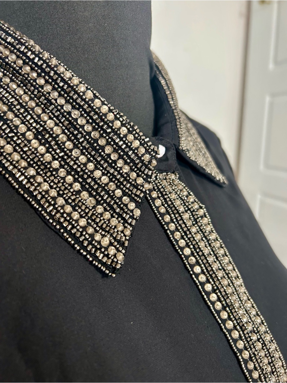 Haute Hippie Black 100% Silk Beaded Button Blouse XS